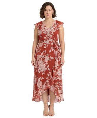 Plus Size Printed Wrap V-Neck Dress