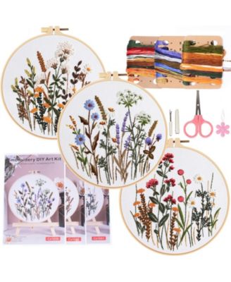 3 Sets Embroidery Practice Kits Flower Pattern Beginner Hand Instruction Video