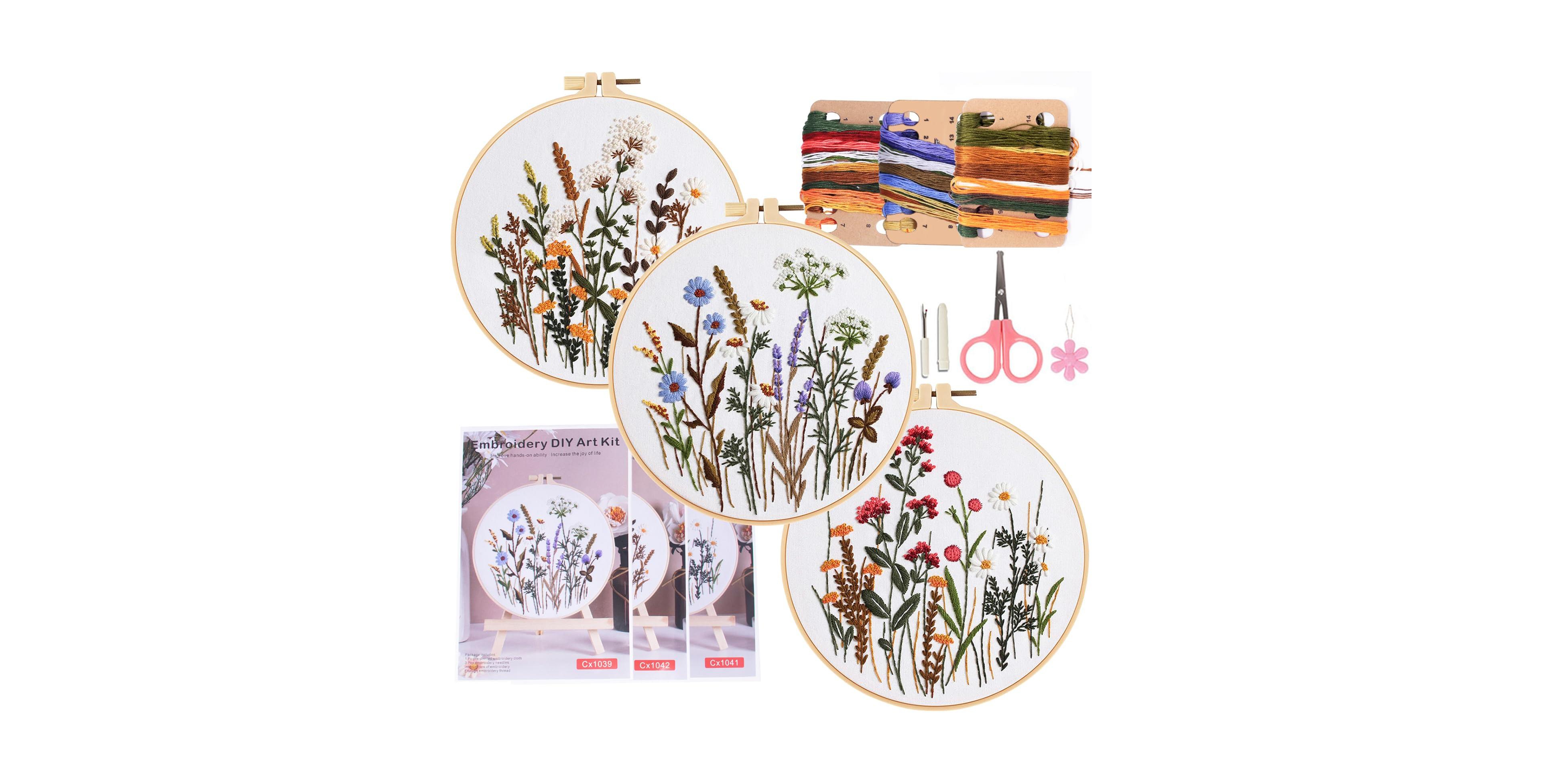 Gnuadz 3 Sets Embroidery Practice Kits Flower Pattern Beginner Hand Instruction Video