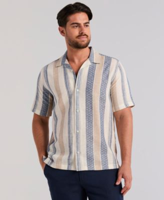 Men's Striped All Over Linen-Blend Dobby Shirt