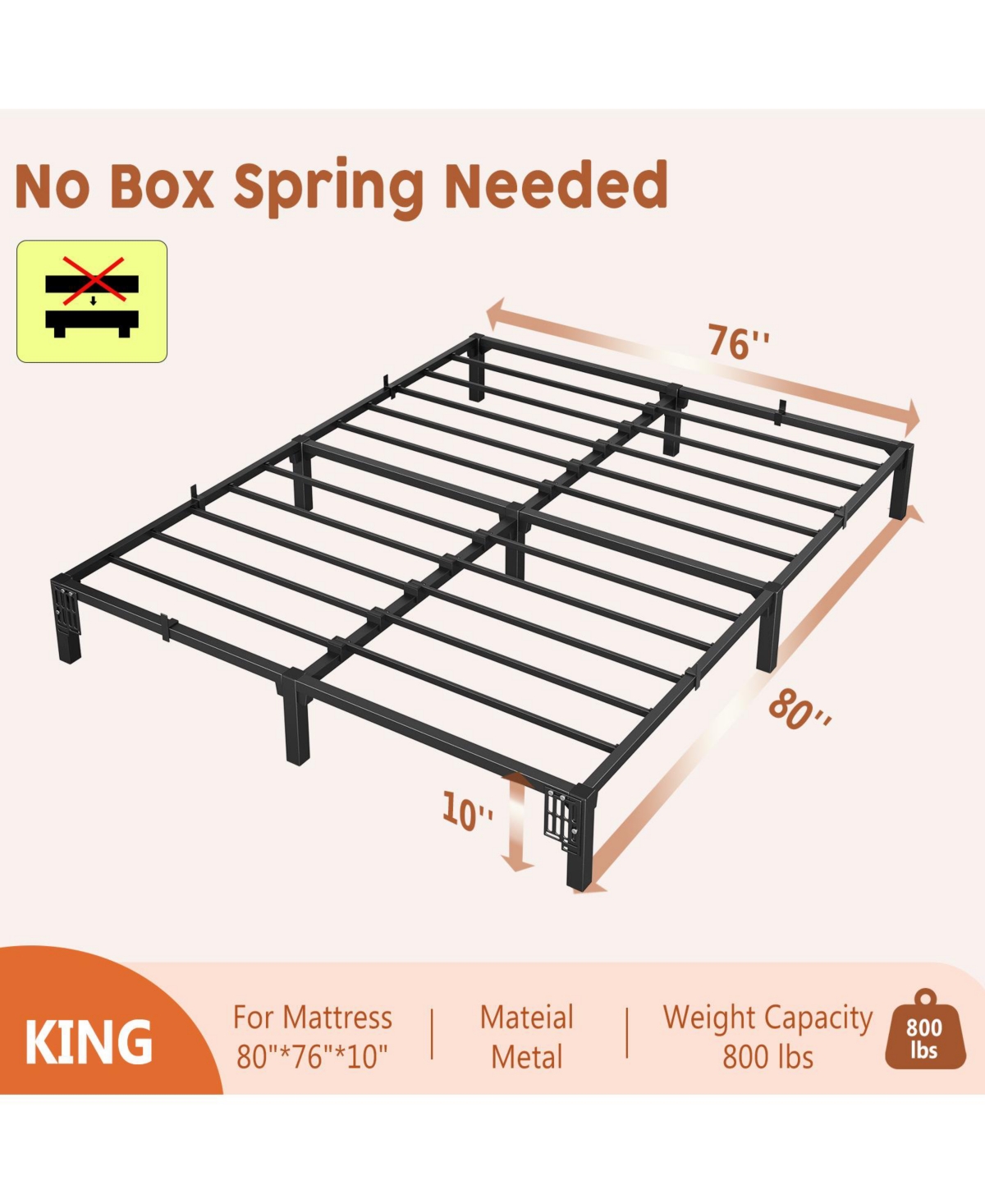 homfan 10 Inch Heavy Duty Metal Platform Bed Frame