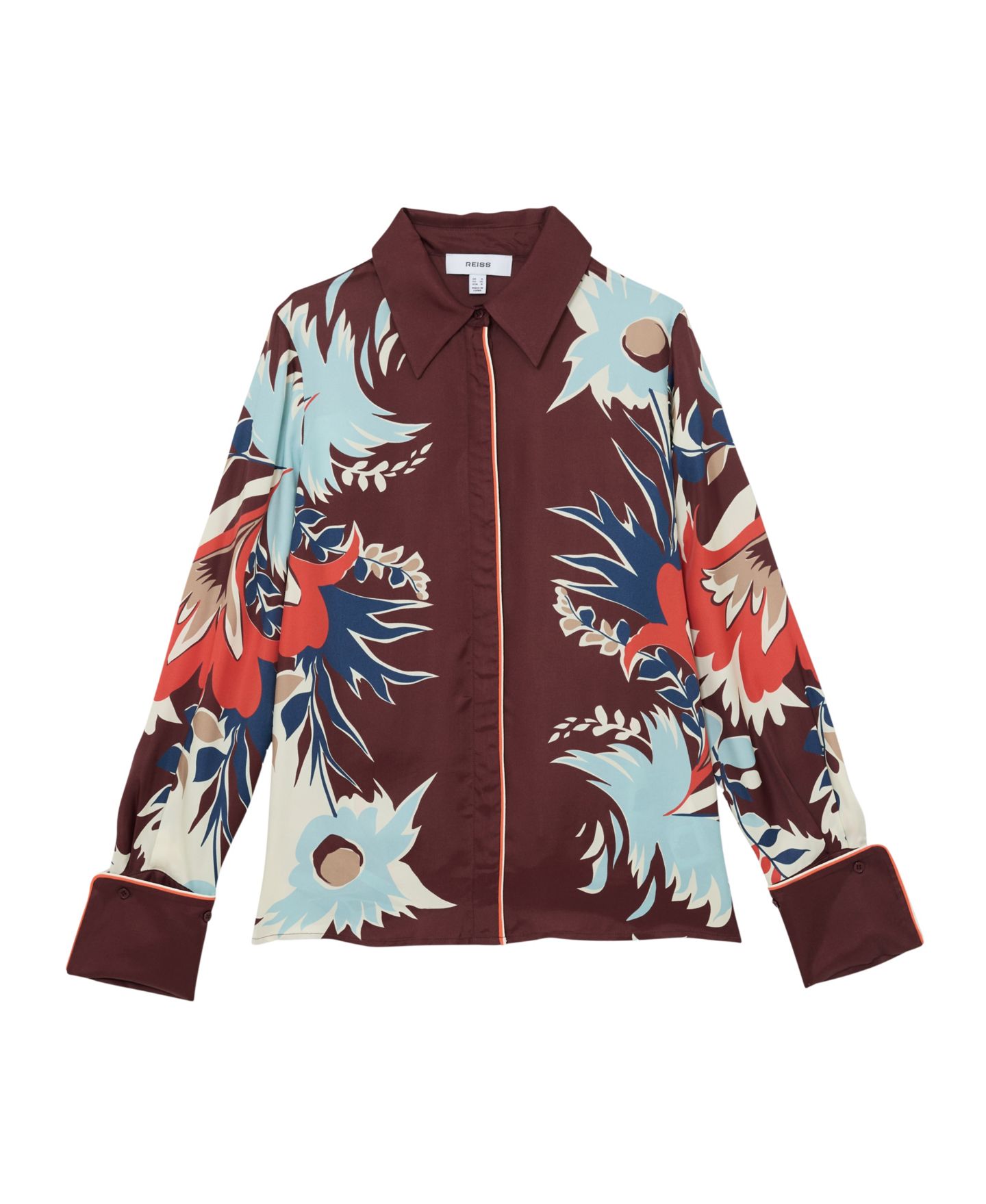Женская рубашка REISS Lia Printed Button-Through, цвет: Бордовый — фото 4