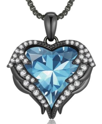 Gnuadz Angel Wings Birthstone Heart Necklace Gift - Mar aquamarinelight