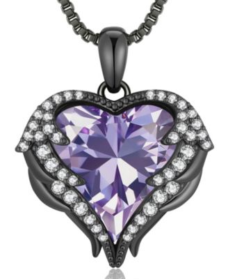 Gnuadz Angel Wings Birthstone Heart Necklace Gift - June alexandrite light purple