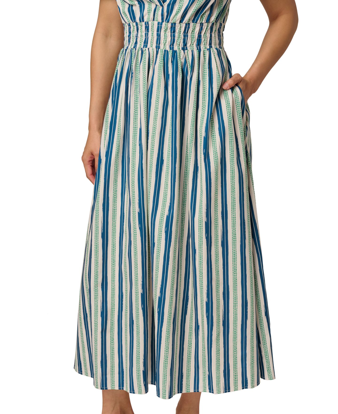 Женское платье Adrianna Papell V-Neck Midi, цвет: Зелёный / Тёмно-синий — фото 3