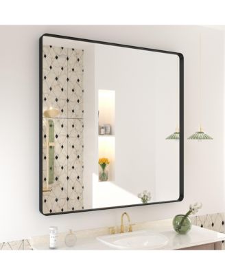 38" x 38" High-Strength Tempered Glass and Aluminum Alloy Framed Wall Decor Bathroom Vanity Mirror