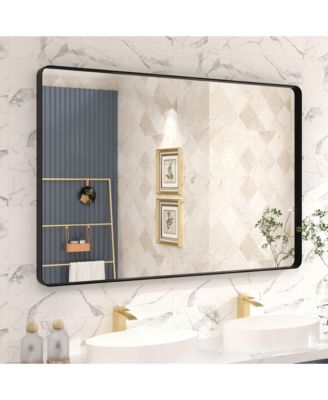 48" x 32" High-Strength Tempered Glass and Aluminum Alloy Framed Wall Decor Bathroom Vanity Mirror