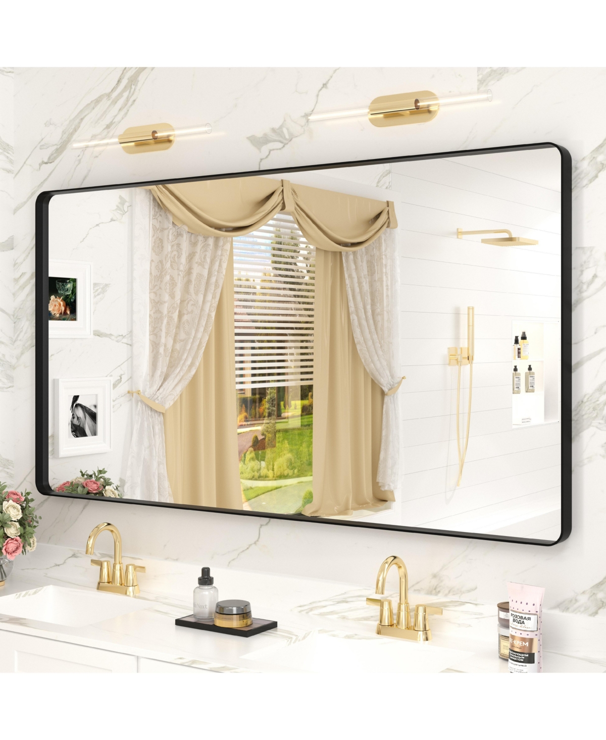 Apmir 55" x 30" High-Strength Tempered Glass and Aluminum Alloy Framed Wall Decor Bathroom Vanity Mirror