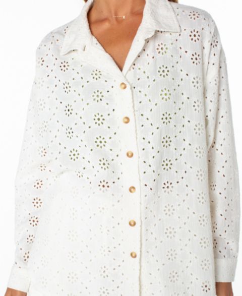 Женская рубашка Roxy Morning Time Eyelet Detail Cotton, цвет: Облачный