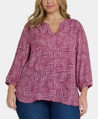 Plus Size Pintuck Split Neck Top 
