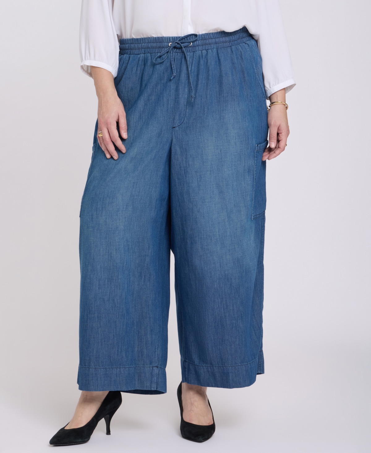 Nydj Plus Size Whitney Pull-on Cargo Crop Pants In Blue