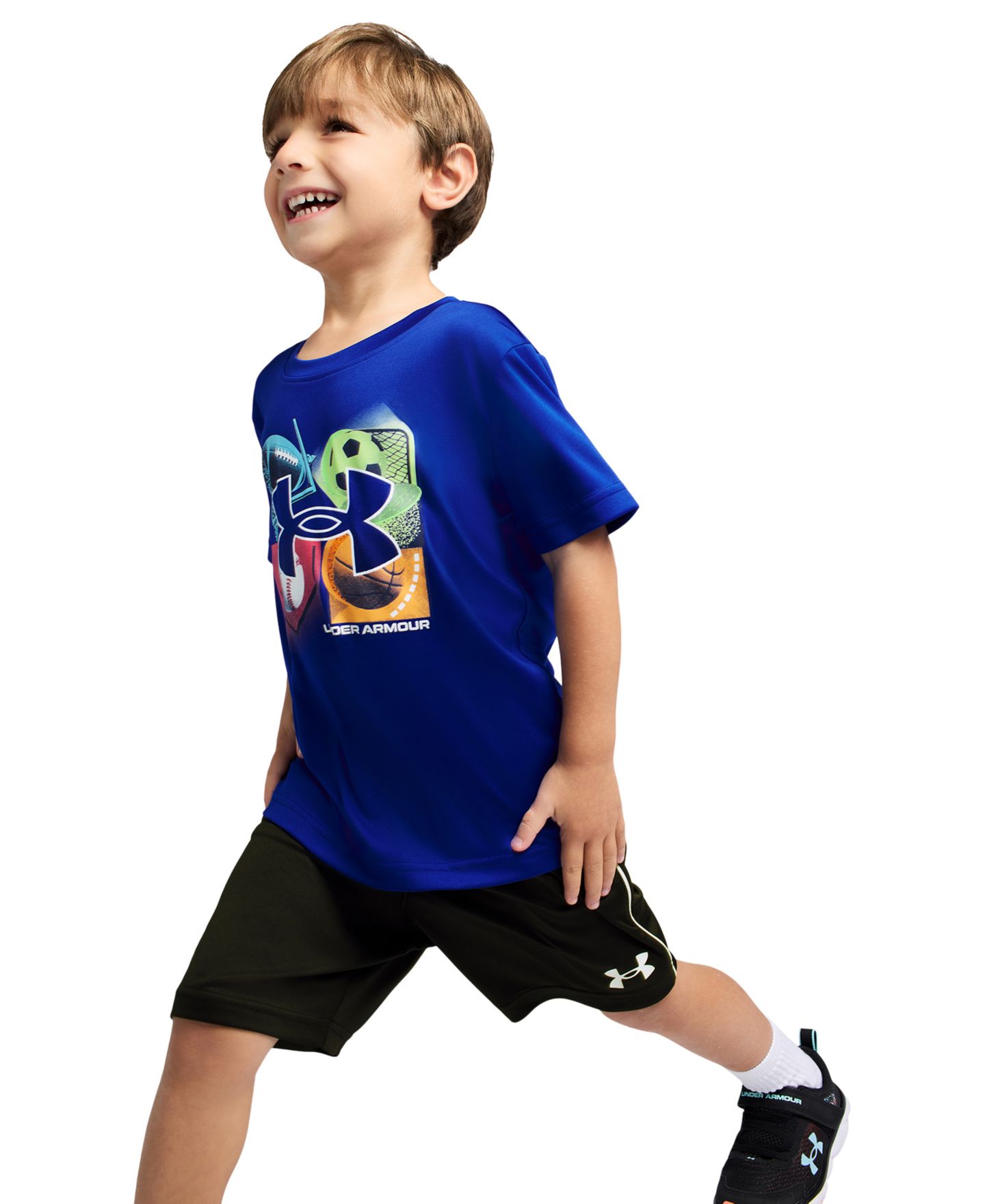 Детский комплект Under Armour Tech 4 Baller: футболка и шорты, 2-7 лет, цвет: Синий / Чёрный — фото 2