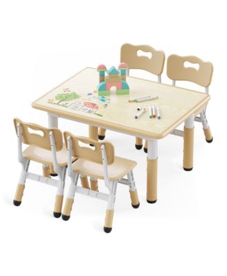 Kids Height-Adjustable Table and 4 Chairs Set with 31.5''W Easy-Clean Top