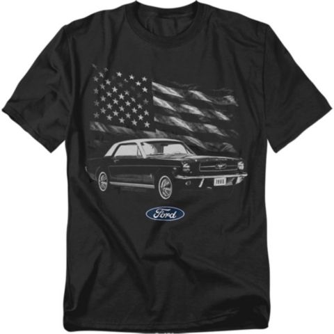 Мужская футболка Mustang Ford USA Flag, цвет: Чёрный