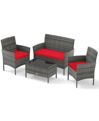 4-Piece Patio Rattan Conversation Set with Loveseat, Chairs, and Glass Table
