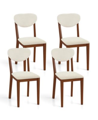 Modern Sherpa Upholstered Dining Chairs Set of 4 with Wooden Legs for Kitchen-Walnut