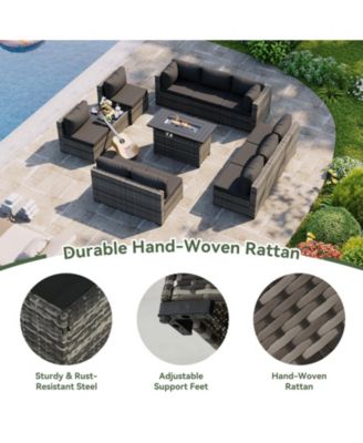 Aoxun Wicker Patio Conversation Set with Fire Pit Table - Thumbnail 2