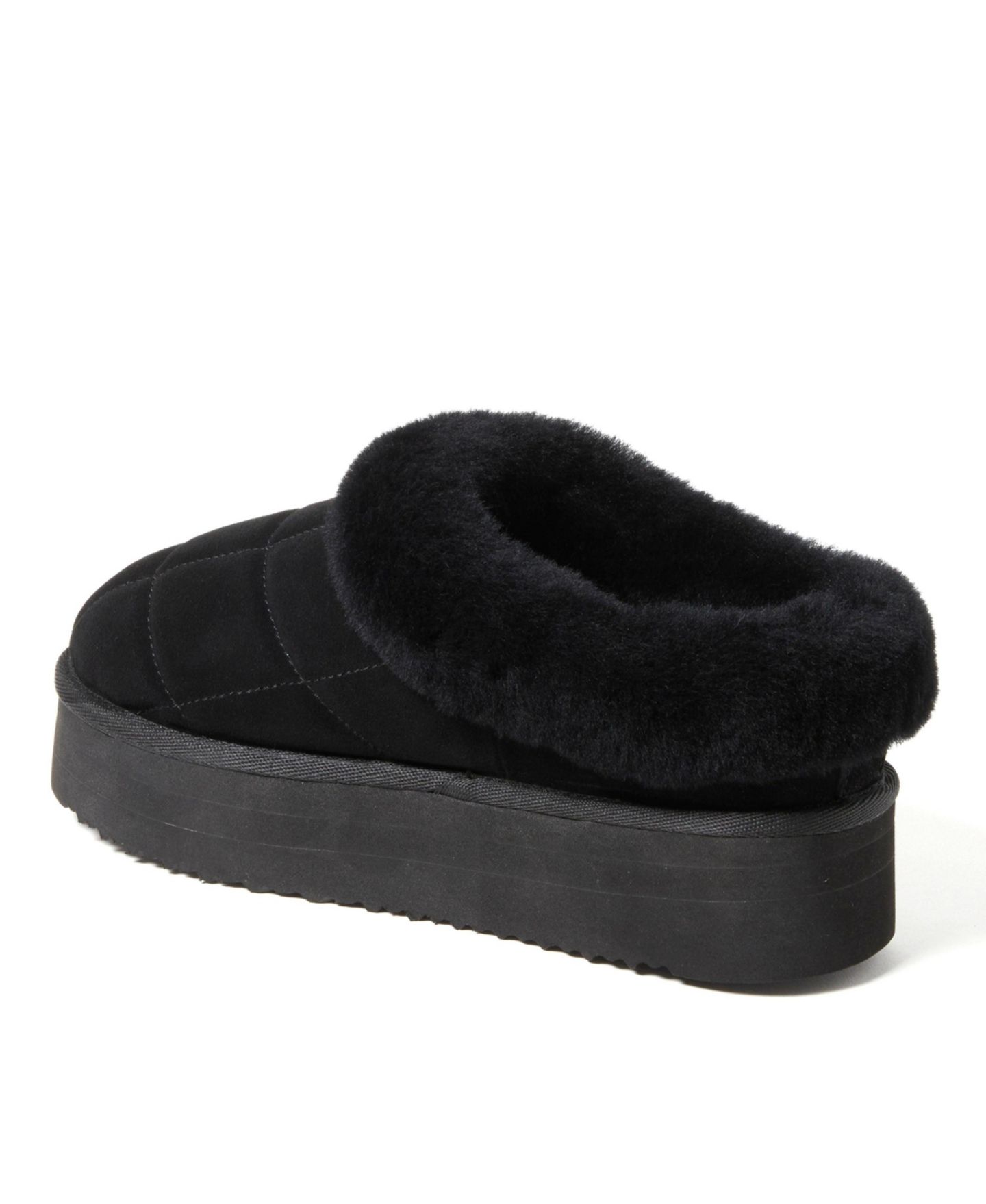 Женские сабо Dearfoams Fireside by Bendigo Genuine Shearling Quilted Platform Clog Slipper, цвет: Чёрный — фото 6