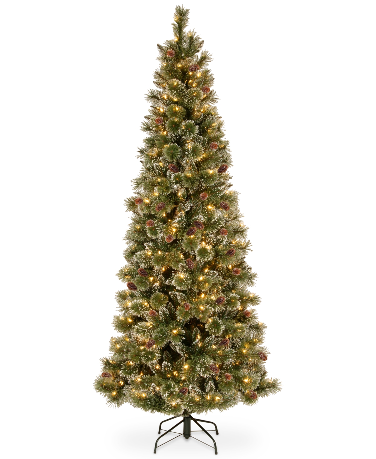 Glittery Bristle R Slim Pine Tree with Lights, 90" - Green