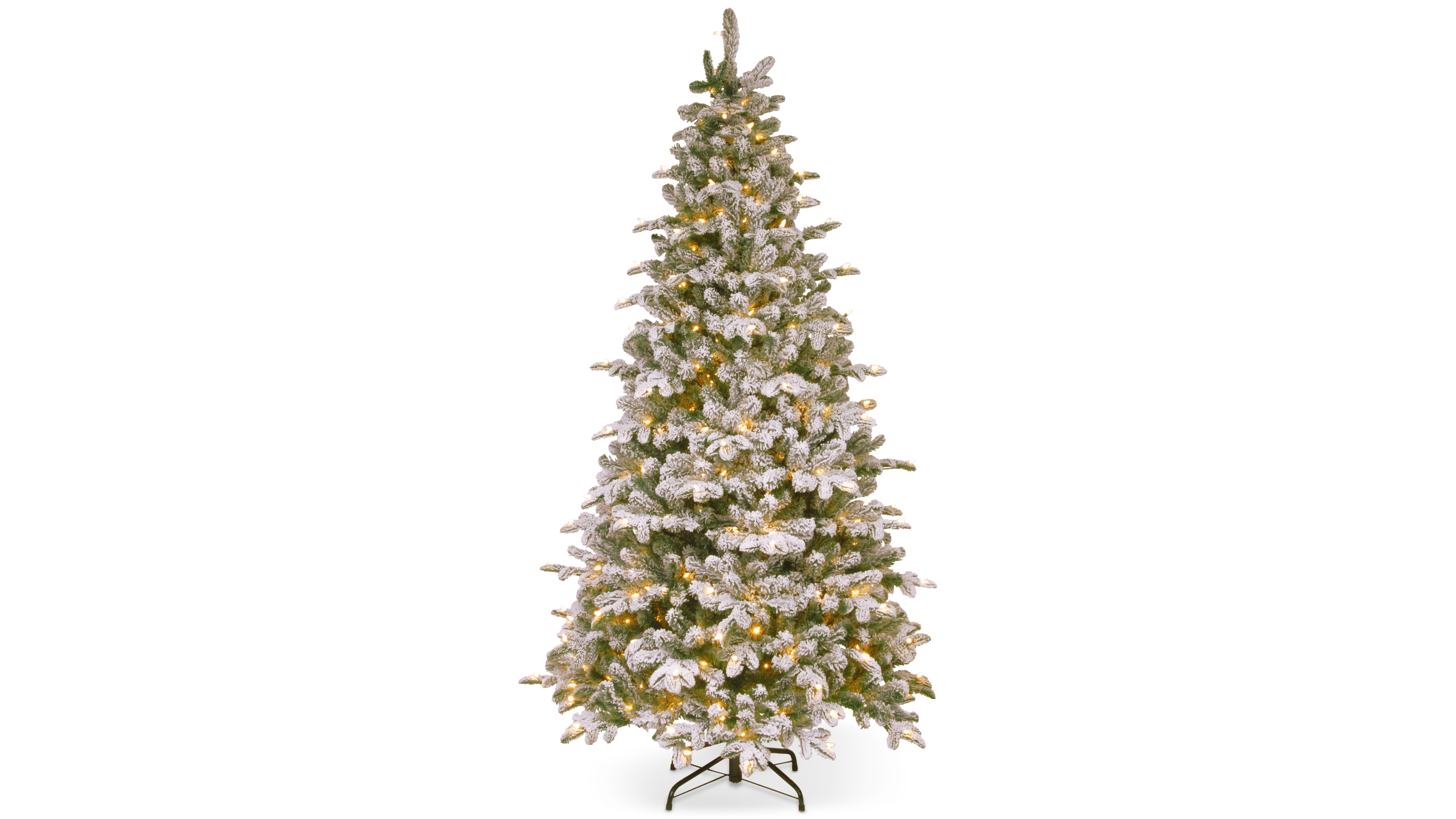 National Tree Company 7.5' Feel-Real Snowy Everest Fir Medium Hinged Christmas Tree with 450 Clear Lights
