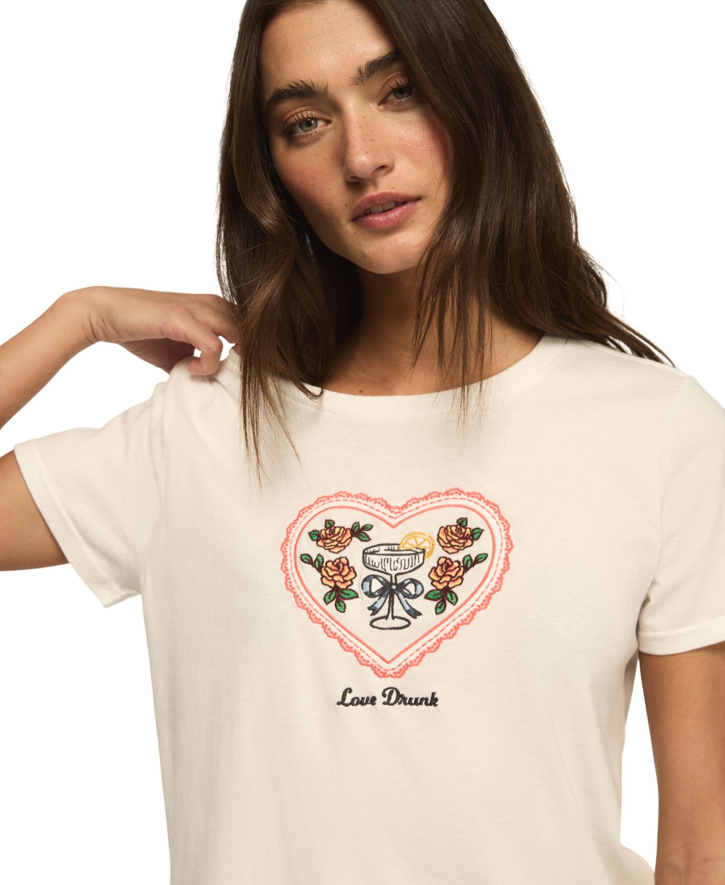 Женская футболка Lucky Brand Love Drunk Classic Crewneck, цвет: Яркий белый — фото 3