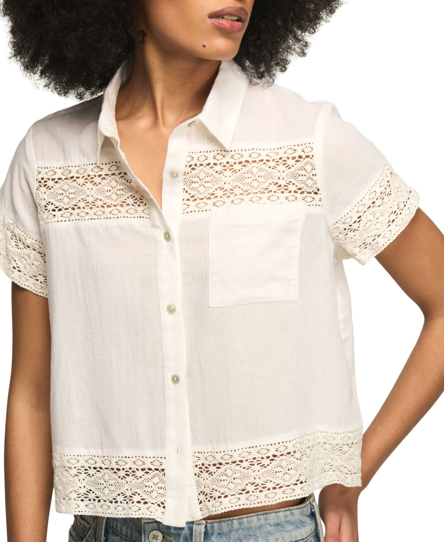 Женская рубашка Lucky Brand Cutwork Collared Camp, цвет: Яркий белый — фото 4