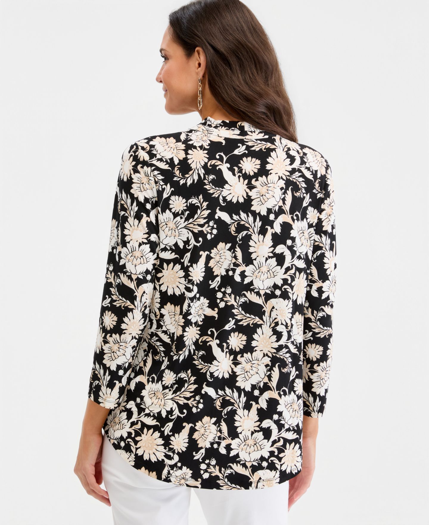 Женский топ JM Collection Printed 3/4 Sleeve V-Neck Knit Top, цвет: Глубокий чёрный — фото 4