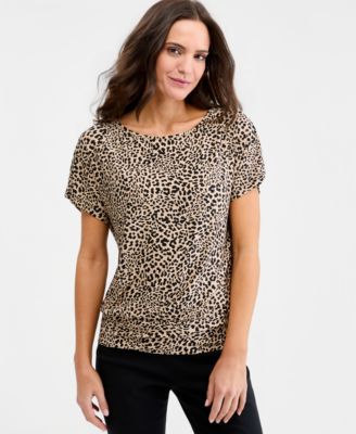 Women's Printed Boatneck Banded-Bottom Knit Top