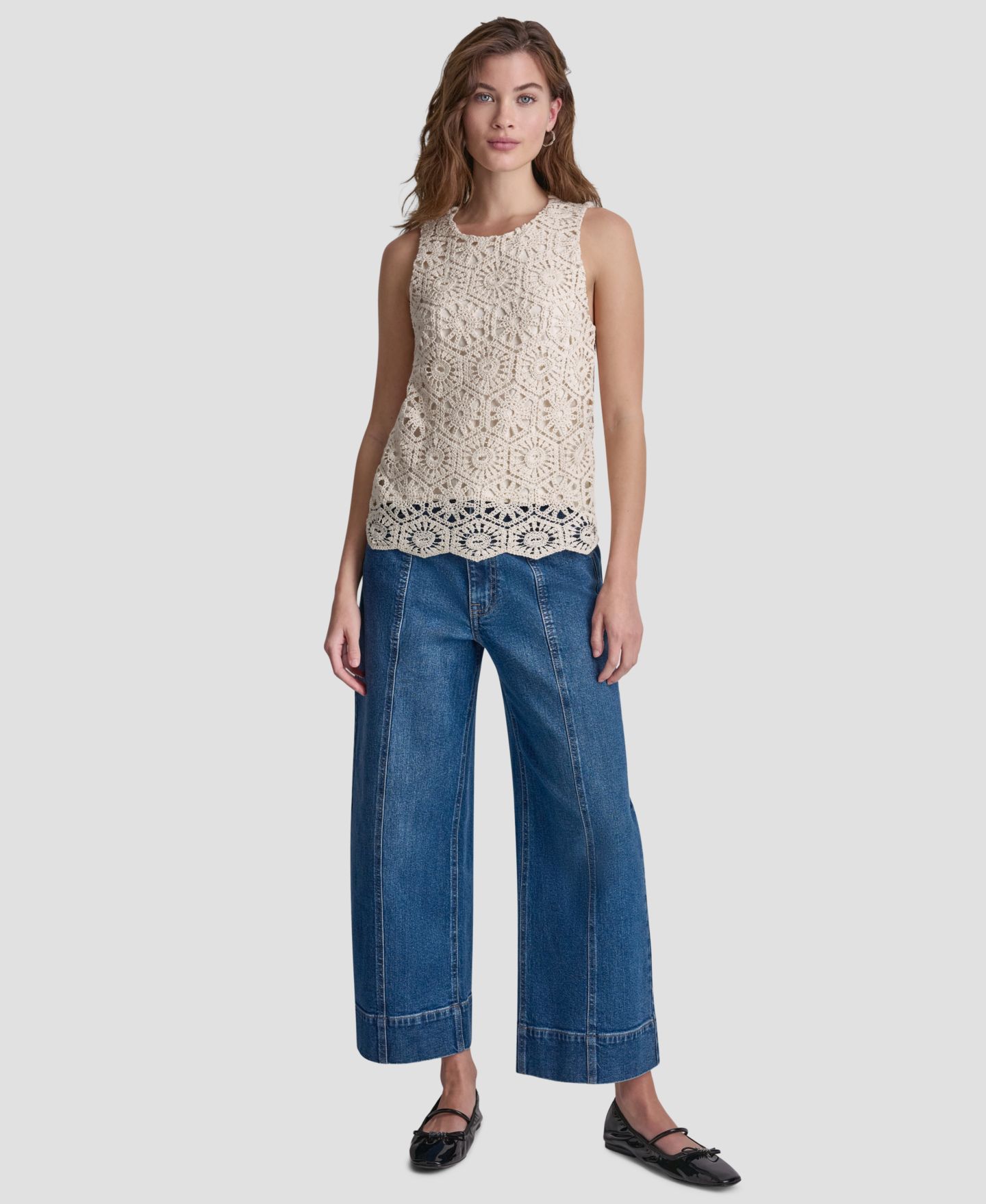 Женский топ DKNY Jeans Petite Crochet Crewneck Knit Tank Top, цвет: Натуральный — фото 2