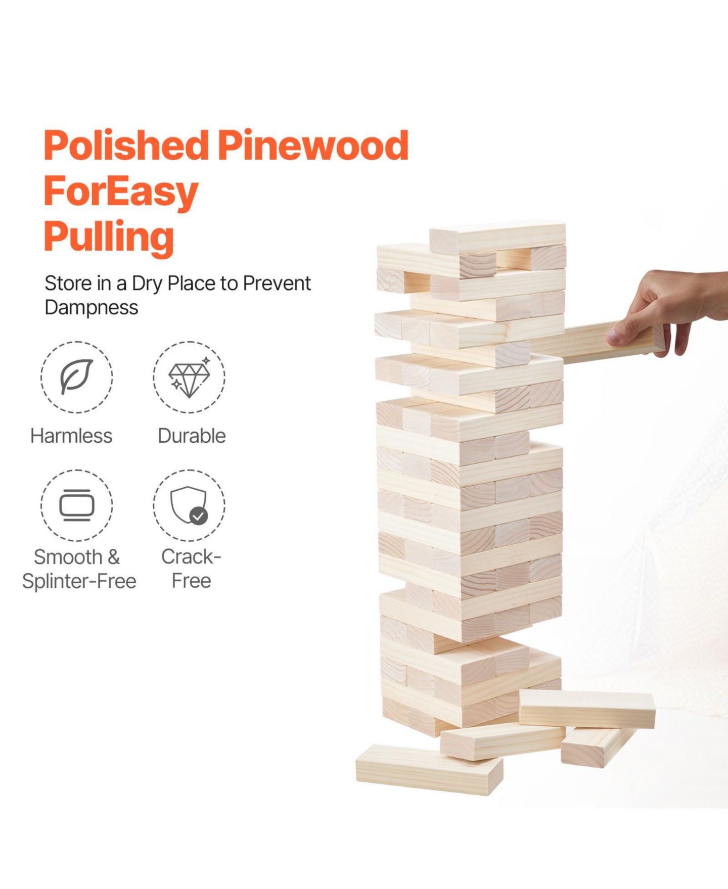 Детская игрушка Mecale Giant Tumbling Tower 60-Block Stacking Game, Ages 3+, цвет: Коричневый — фото 11