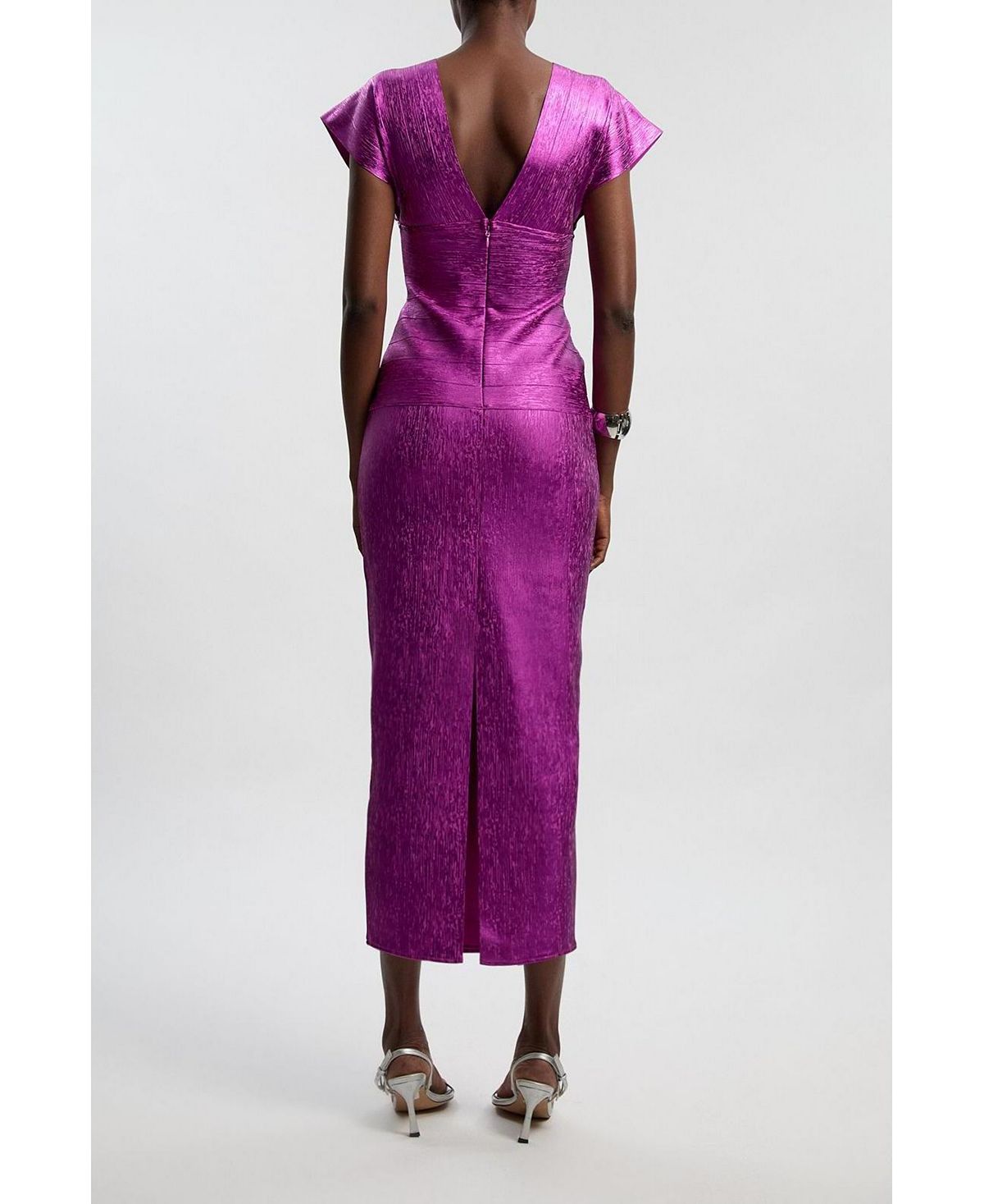 Karen Millen Women's Metallic Angel Sleeve Knit Midi Dress view 3 — MAYCSS fashion products