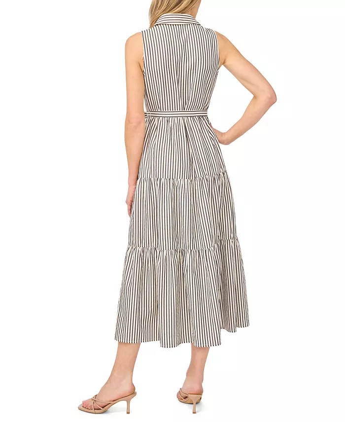 Women's Sleeveless Collared Button-Down Tiered Midi Dress - thumbnail 4