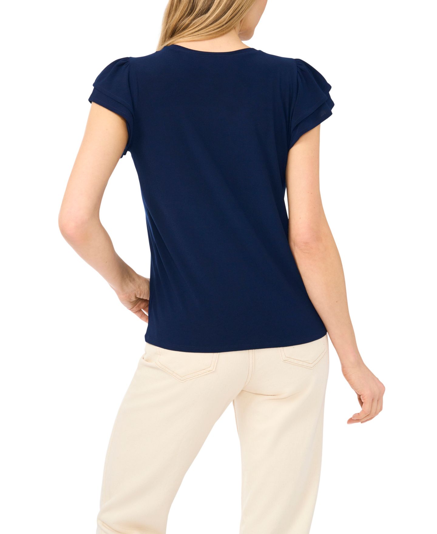 Женский топ CeCe Double Ruffle-Sleeve Crewneck, цвет: Тёмно-синий — фото 4
