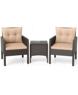 Patio Rattan Set 3 Piece Cushioned Seating for Balcony