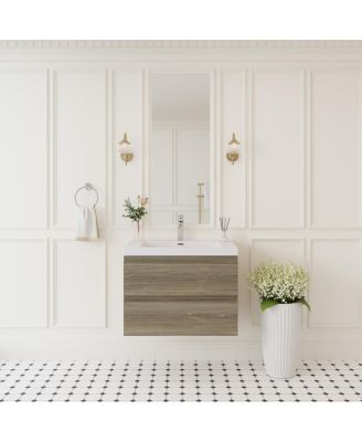 29.5 Inch Wall Mounted Bathroom Vanity with Resin Sink, Soft Close Drawers, Modern Storage Cabinet, Easy Installation