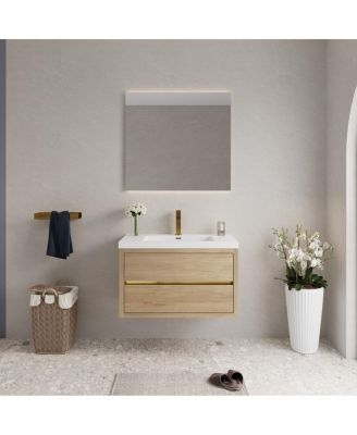 Sillysis - Wall Mounted Bathroom Vanity with Stone Resin Sink, Soft Close Drawers, Pre-Assembled Modern Storage Cabinet