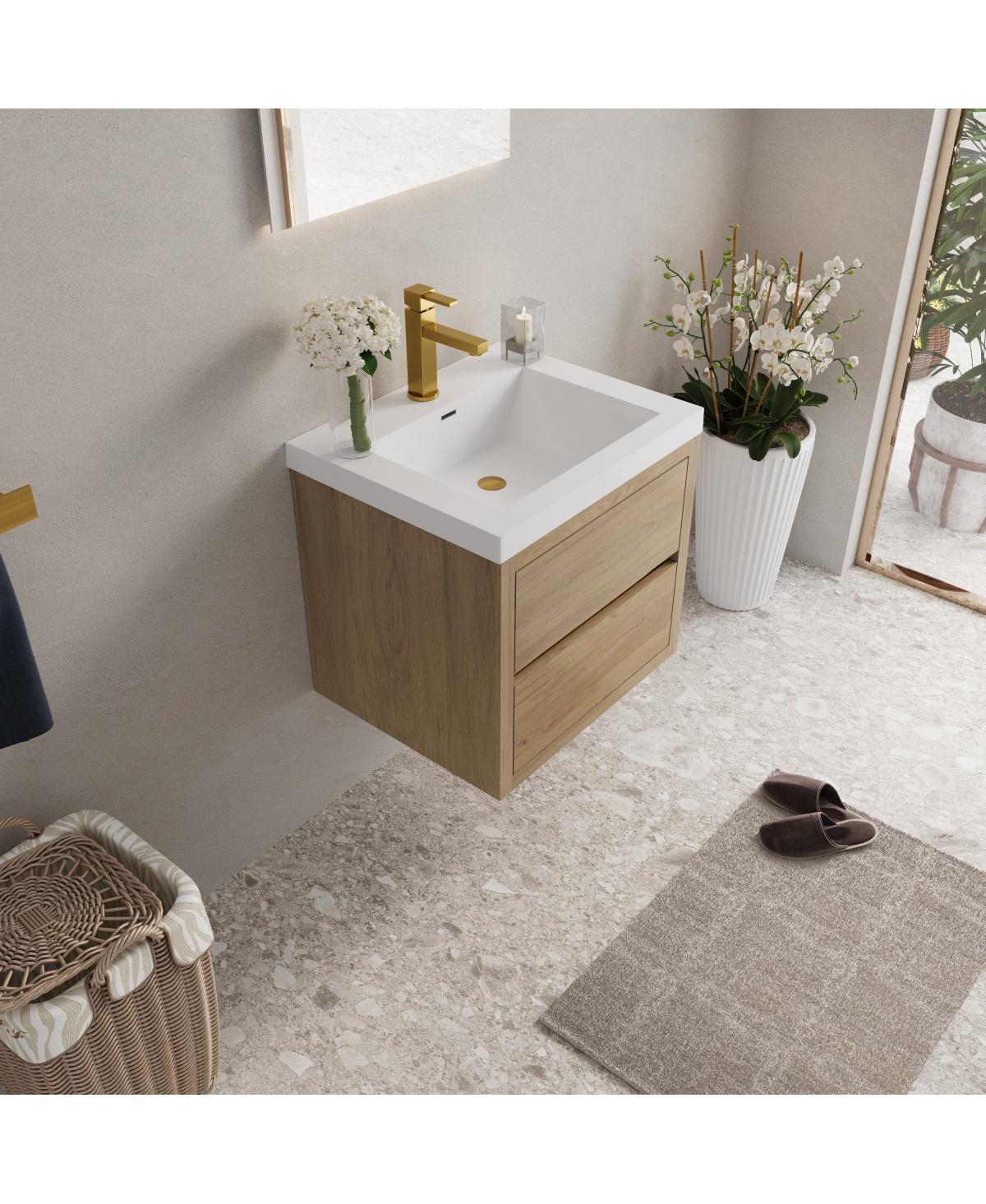 Sillysis Wall Mounted Bathroom Vanity with Stone Resin Sink, Soft Close Drawers