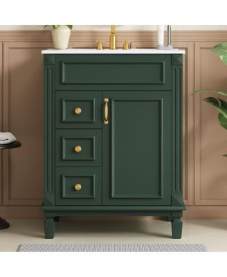 Bathroom Vanity with Ceramic Sink, 2 Drawers and Adjustable Shelf, Modern French Freestanding Cabinet for Small Spaces