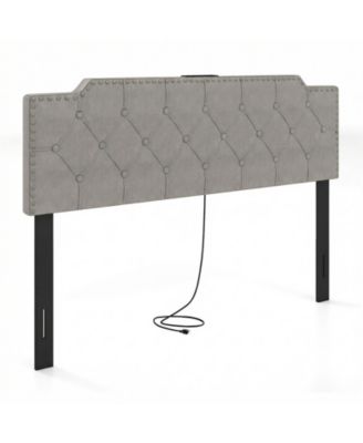 Upholstered Bed Headboard with Rivet Accents and Tufted Soft Padded Design