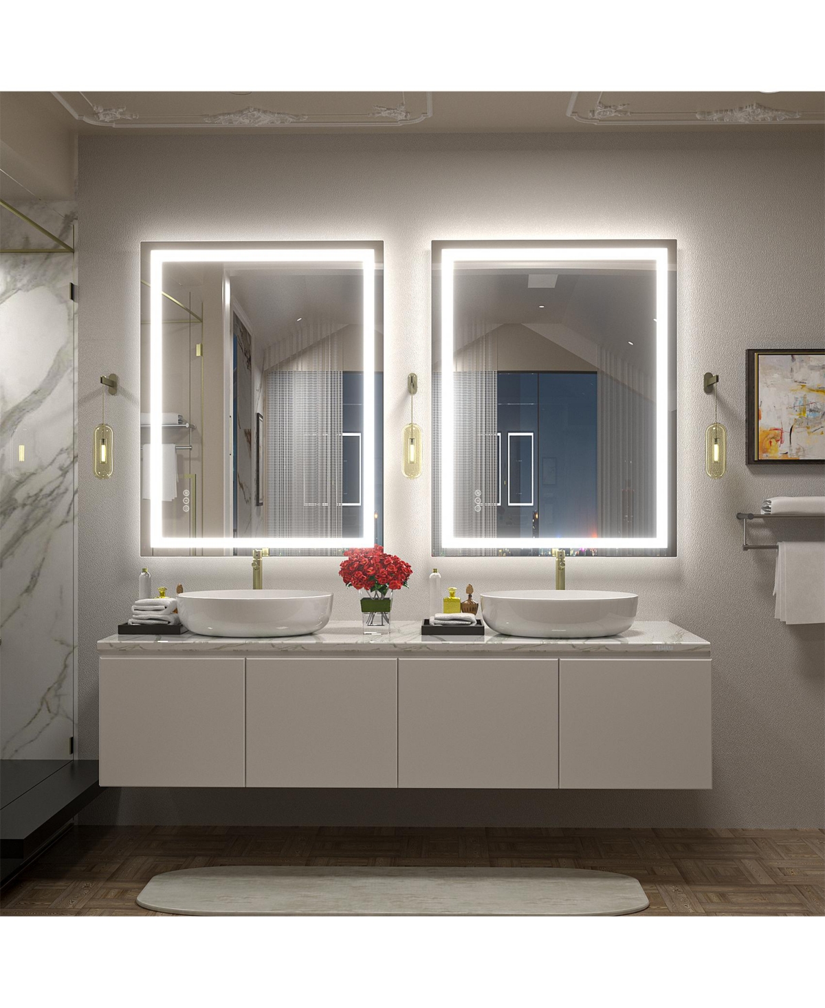 Apmir 32" x 40" Super Bright Front and Back Led Lighted Anti-Fog Tempered Glass Bathroom/Vanity Mirror with Etl and 3-Year Warranty