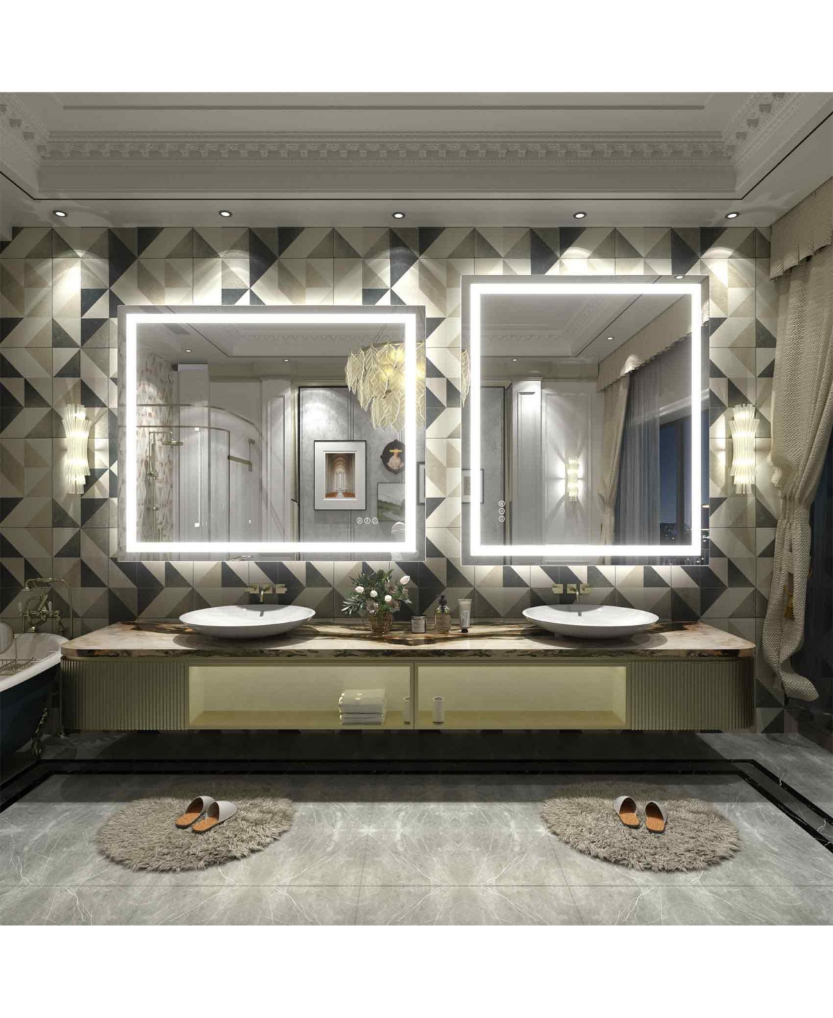 Apmir 48" x 40" Super Bright Front and Back Led Lighted Anti-Fog Tempered Glass Bathroom/Vanity Mirror with Etl and 3-Year Warranty