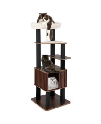 64'' Tall Cat Tree for Indoor Cat Wooden Cat Tower Top Perch With Soft Padding Large Fence Style Cat Condo