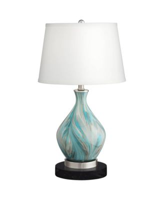 Cirrus Modern Accent Table Lamp with Round Marble Riser 22" High Drum Shade for Bedroom Living Room Office House Home
