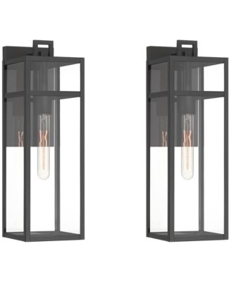 San Lucas 18  High Modern Outdoor Wall Light Fixture Mount Porch House Set of 2 Sand  Metal Glass Shade