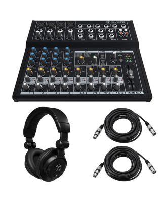 Mix12FX 12-Channel Compact Mixer with Effects, Bundle with TAPH100 Headphones and 2x XLR Cable
