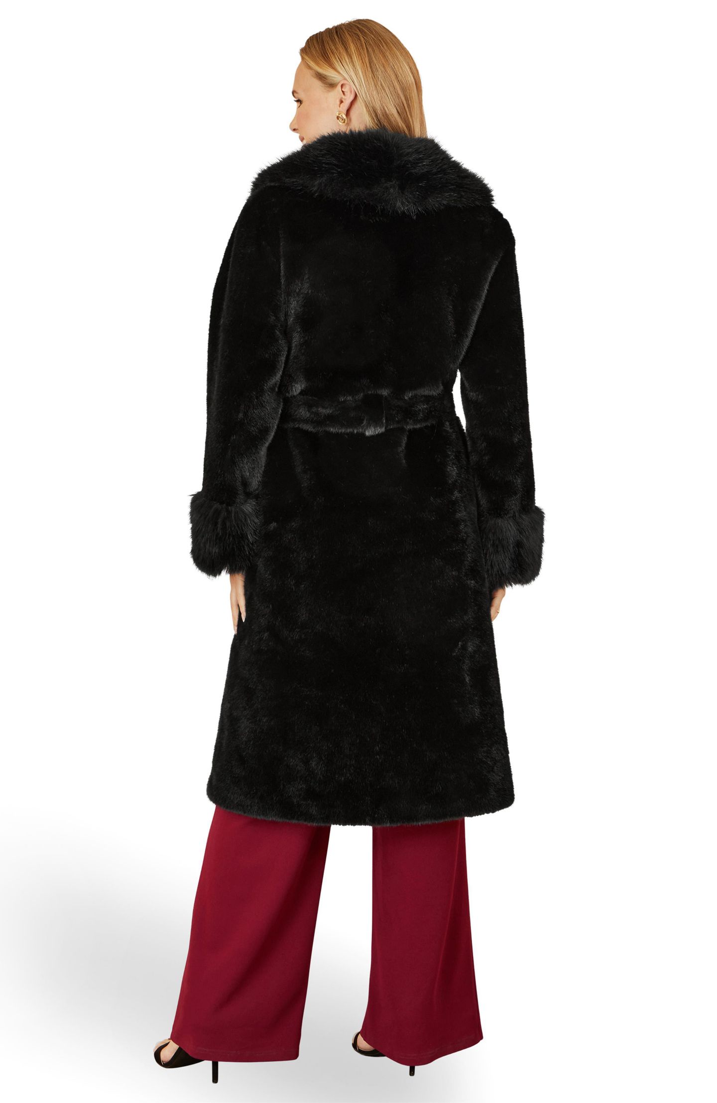 Женское пальто Yumi Oversize Collar Wrap Faux Fur, цвет: Чёрный — фото 4
