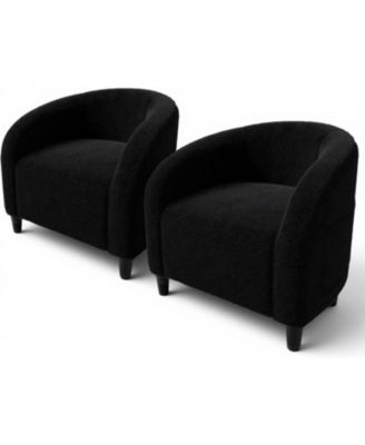 Accent Chair Set of 2 Living Room Chairs Barrel Boucle Chairs Comfy Armchairs for Bedroom Reading Room Reception Chairs