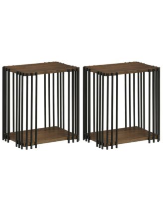 2 piece 2-Layer Storage Side Table with Rubber Wood Surface and Durable Metal Frame