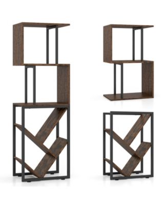 6-Tier Bookshelf Industrial S-Shaped Geometric Bookcase w/ Open Display Shelves