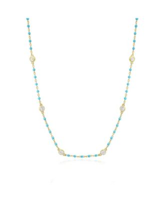 Light Enamel Bead CZ Chain Necklace 14K Gold-Plated Sterling Silver